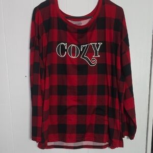 Cozy Women's Red and Black Plaid Pajama Top